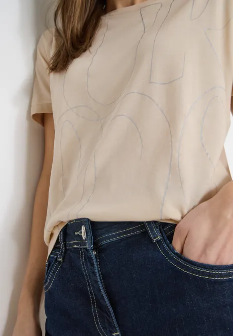 Shirt met foliedruk pearl beige