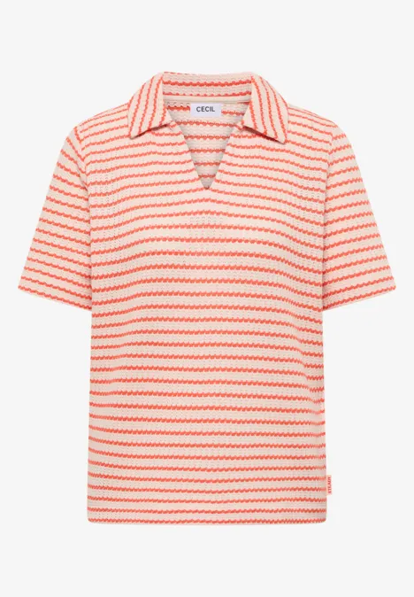 Gestreept ajour shirt cherry tomato orange