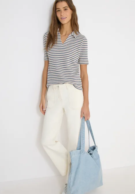 T-shirt ajouré rayé sporty denim blue