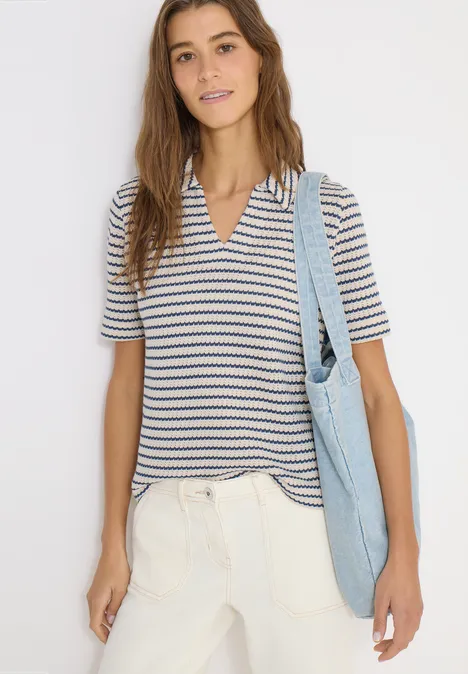 T-shirt ajouré rayé sporty denim blue