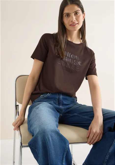 Shirt met print aan de voorkant macchiato brown