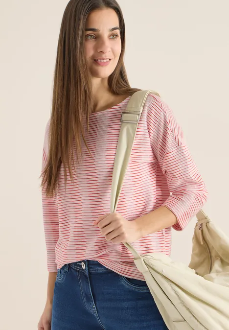 Koszulka strukturalna w paski cherry tomato orange