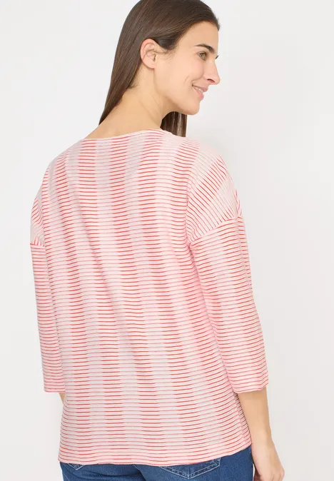 Koszulka strukturalna w paski cherry tomato orange