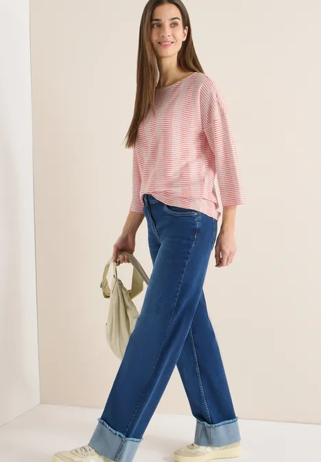 Koszulka strukturalna w paski cherry tomato orange