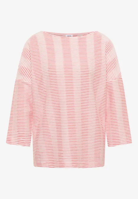 Koszulka strukturalna w paski cherry tomato orange