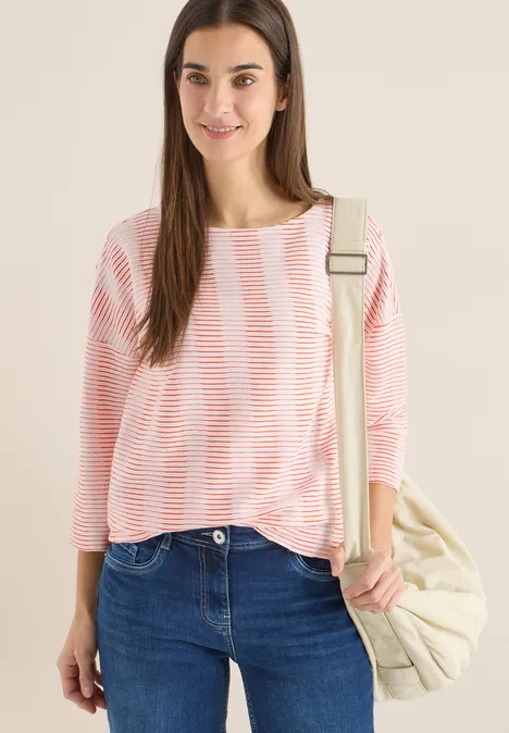 Koszulka strukturalna w paski cherry tomato orange