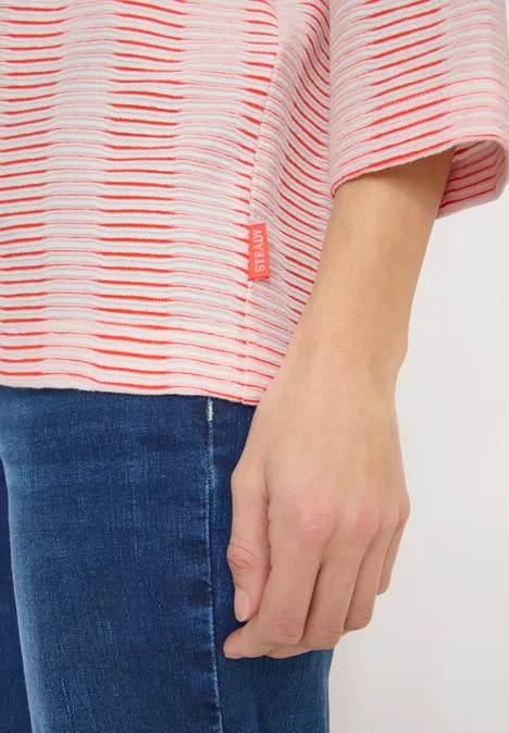 Koszulka strukturalna w paski cherry tomato orange