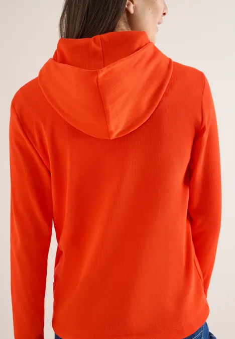 Hoodie ze strukturą w prążki cherry tomato orange