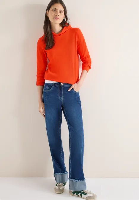 Hoodie ze strukturą w prążki cherry tomato orange