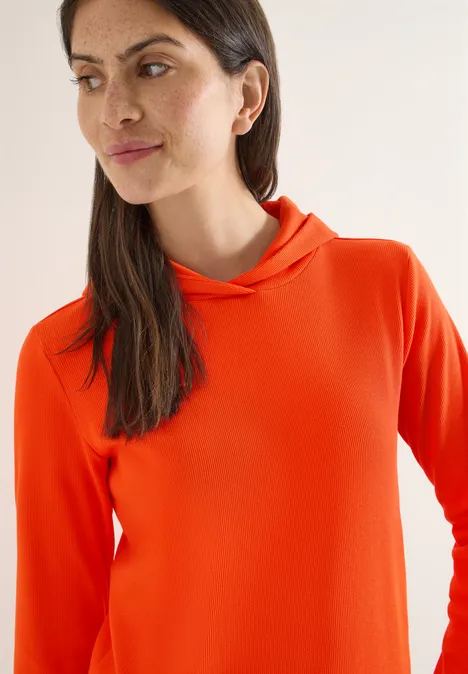 Hoodie ze strukturą w prążki cherry tomato orange