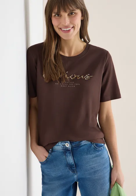 Shirt met print aan de voorkant macchiato brown