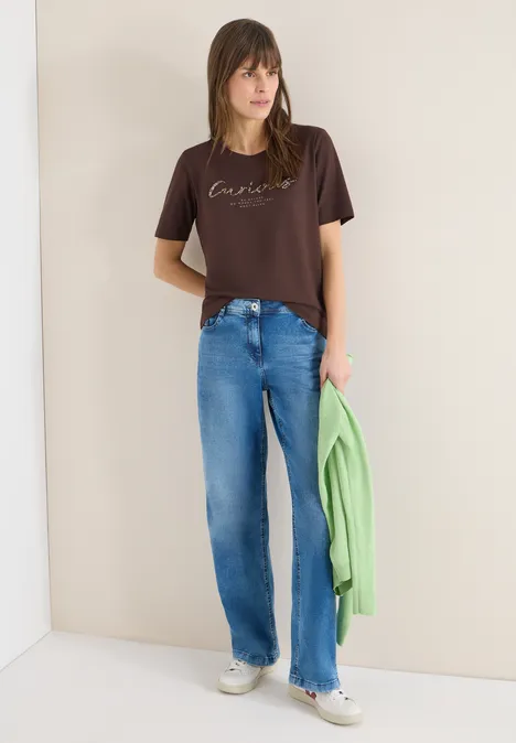 Shirt met print aan de voorkant macchiato brown