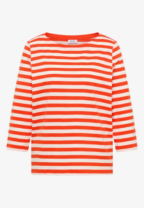 Gestreept basic shirt cherry tomato orange