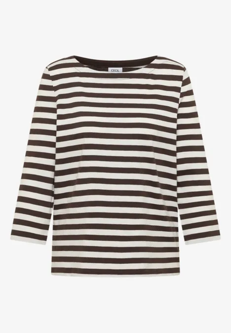 Gestreept basic shirt macchiato brown