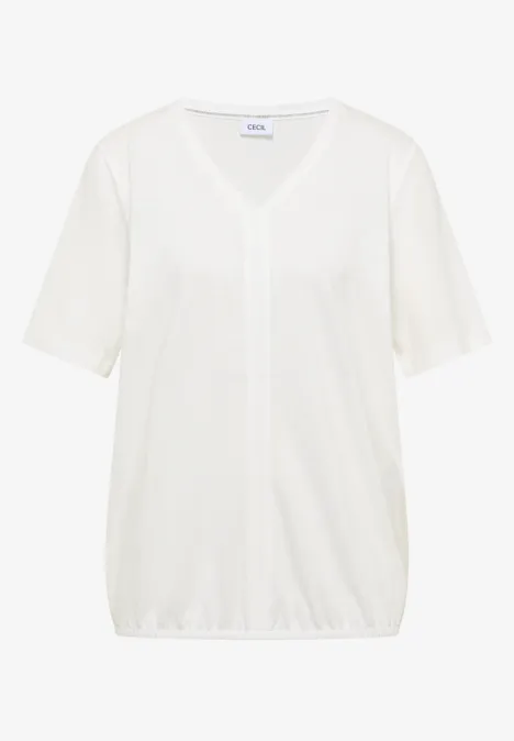 Effen wit T-shirt met V-hals en korte mouwen.