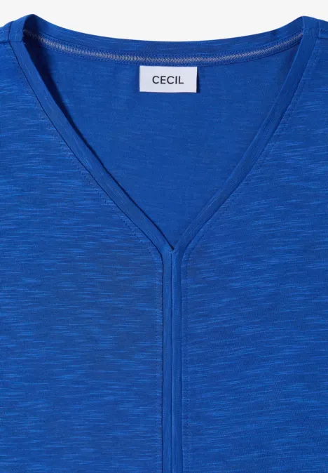 Kurzarm T-Shirt im Tunika-Look surf blue Blaue V-Neck-Shirt mit kurzem Arm und feiner Melierung, Label „Cecil“ im Nacken