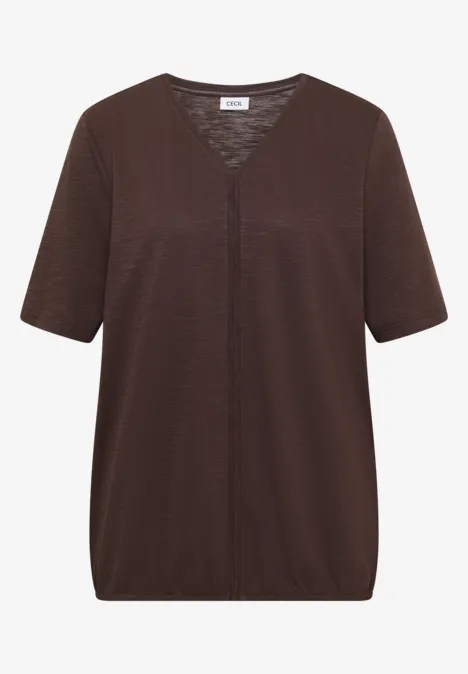 Kurzarm T-Shirt im Tunika-Look brown cacao Schlichtes, kurzärmeliges V-Ausschnitt-Shirt in Braun.
