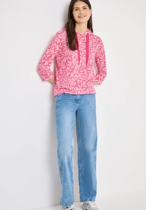 Tweekleurig shirt met capuchon beetroot pink