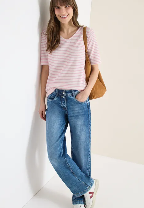 T-Shirt mit gerundetem V-Ausschnitt light blush rose