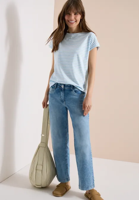 Kurzarm T-Shirt mit elastischem Saum light sky blue