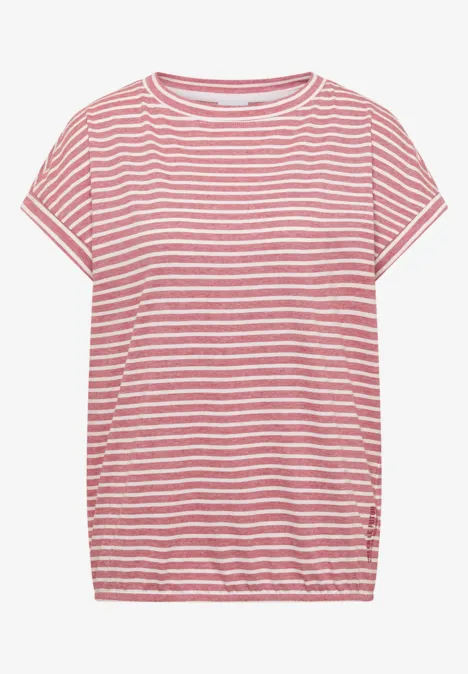 Kurzarm T-Shirt mit elastischem Saum tamarillo red Ein rosa-weiß gestreiftes T-Shirt mit kurzen Ärmeln vor weißem Hintergrund.