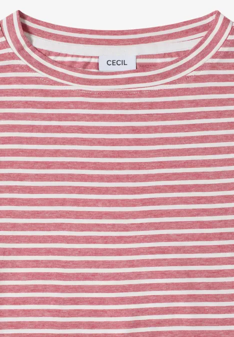 Kurzarm T-Shirt mit elastischem Saum tamarillo red Rot-weißer, quer gestreifter Pullover mit rundem Ausschnitt und Markenlabel