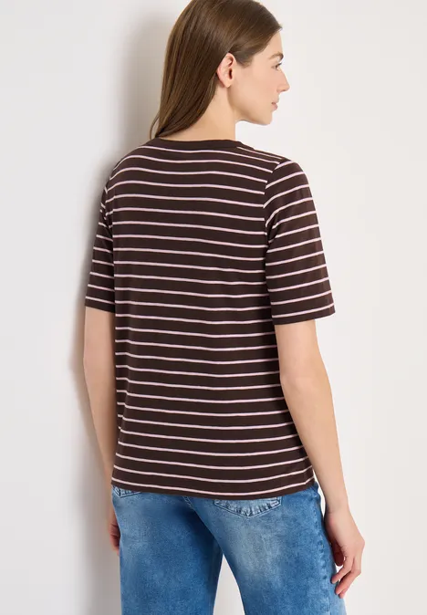 Gestreiftes T-Shirt macchiato brown Gestreiftes T-Shirt macchiato brown