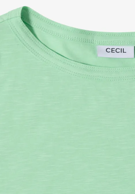 Helles pastellgrünes T-Shirt mit Rundhalsausschnitt und feiner Melierung, Markenlabel CECIL.