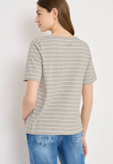 Steifen-Shirt mit Wording milky grey melange