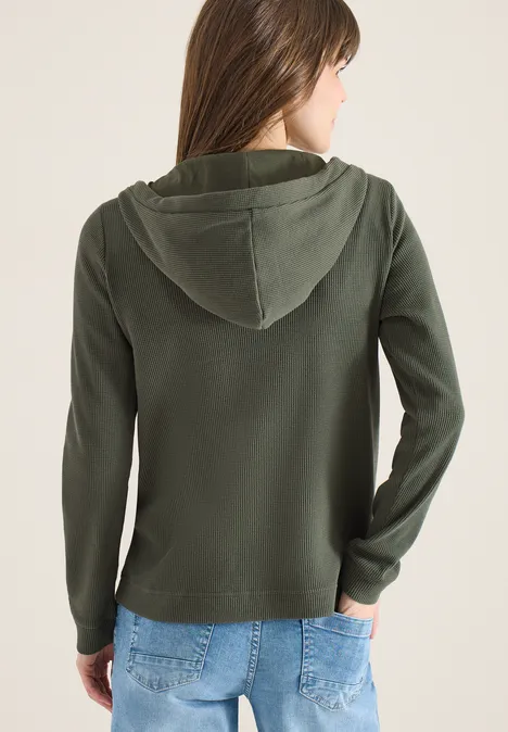 Jas met lange mouwen, capuchon en zakken khaki Jas met lange mouwen, capuchon en zakken khaki