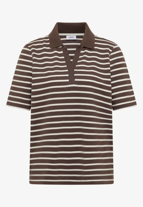 Polo à manches courtes marron à rayures blanches