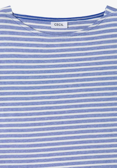 Koszulka w paski surf blue Damska koszulka w niebiesko-białe paski, szeroki okrągły dekolt, metka "CECIL" przy kołnierzu