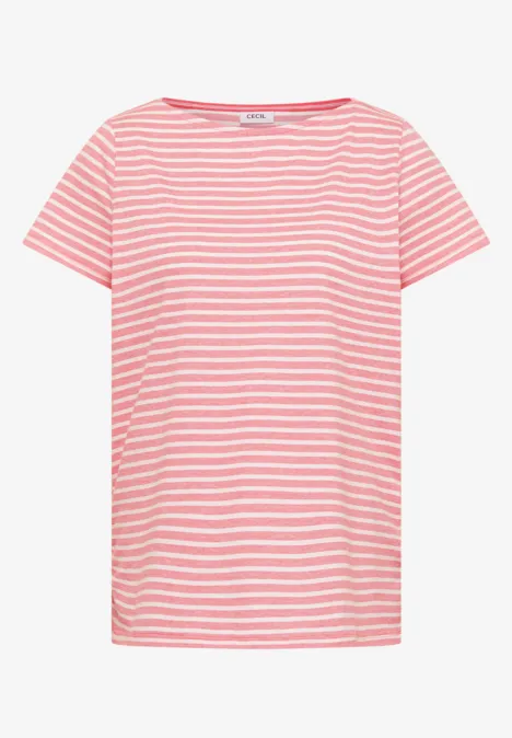 Koszulka w paski shiny coral T-shirt z krótkim rękawem w białe i różowe paski.
