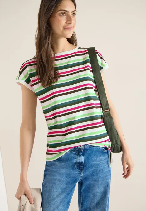 T-Shirt mit Rundhals und Raffung khaki