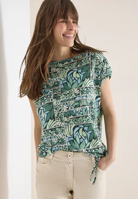 Kurzarm Shirt mit Patchwork-Print raw khaki