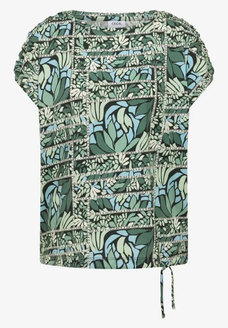 Shirt met korte mouwen en patchworkprint raw khaki