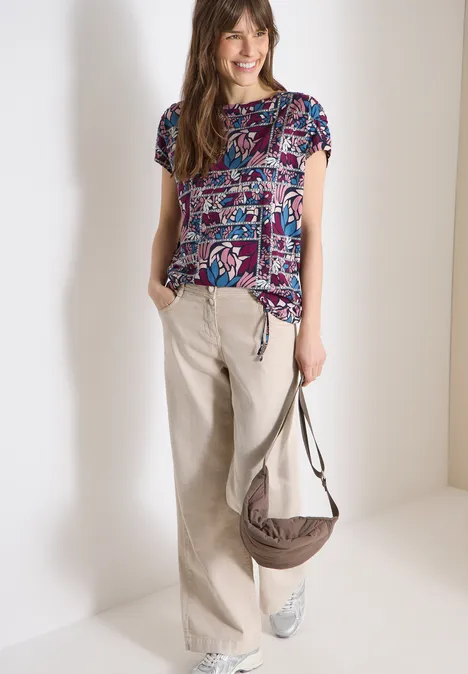 Koszulka z krótkim rękawem z nadrukiem patchworkowym deep plum