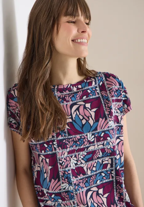 Koszulka z krótkim rękawem z nadrukiem patchworkowym deep plum