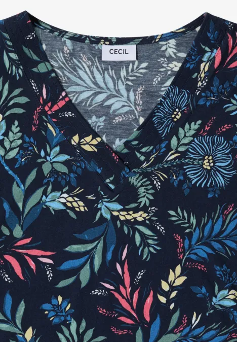 T-shirt avec col en V et imprimé floral universal blue