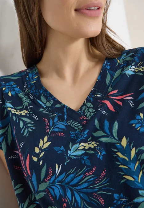 T-shirt avec col en V et imprimé floral universal blue