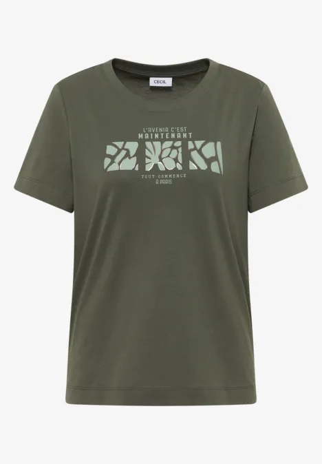 T-shirt basique avec imprimé sur le devant khaki