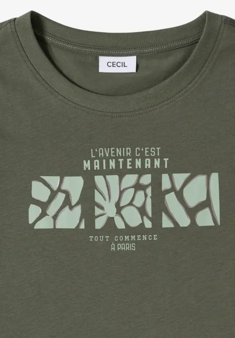 T-shirt basique avec imprimé sur le devant khaki