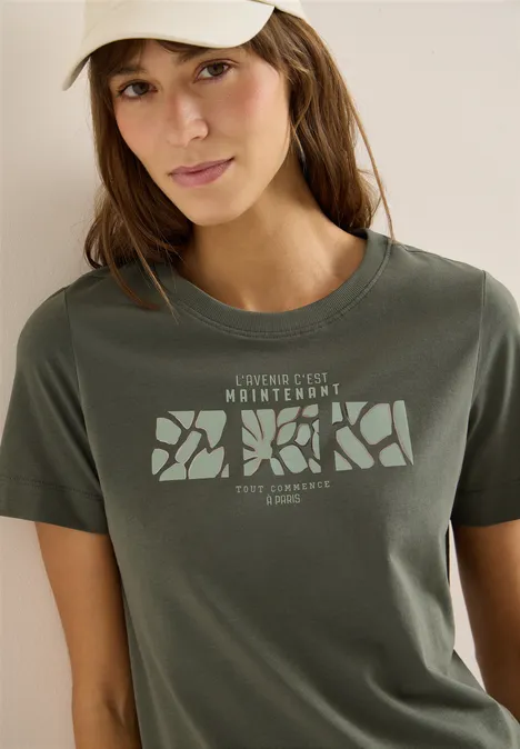 T-shirt basique avec imprimé sur le devant khaki