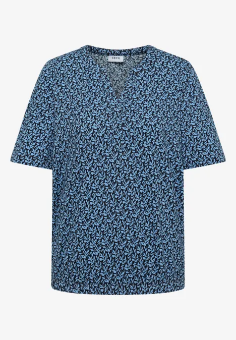 Shirt met gespleten hals en print universal blue