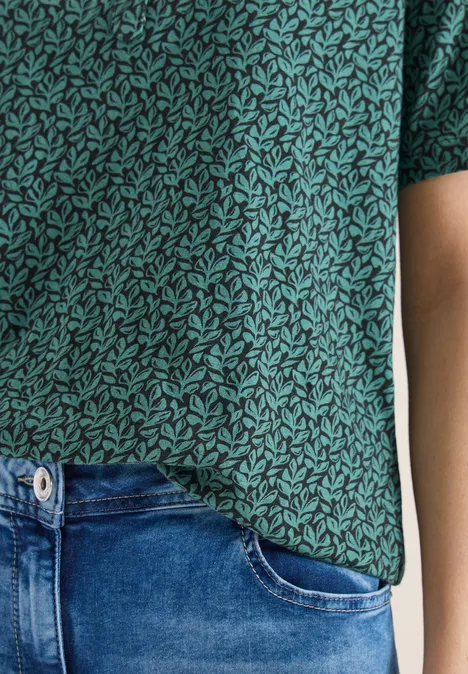 Shirt met gespleten hals en print raw khaki