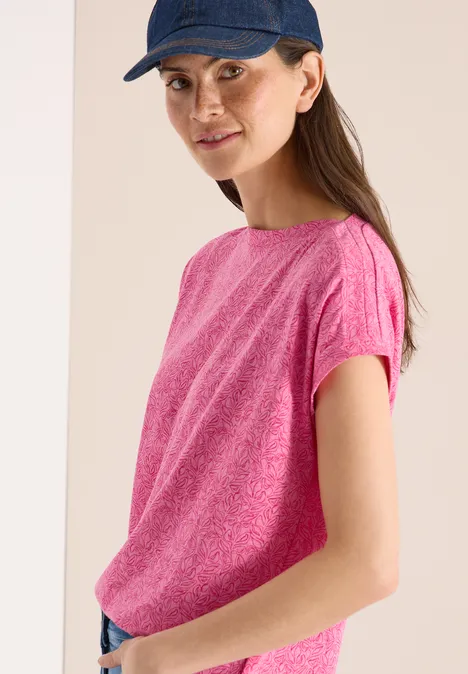 Shirt in burnout look met boothals beetroot pink melange