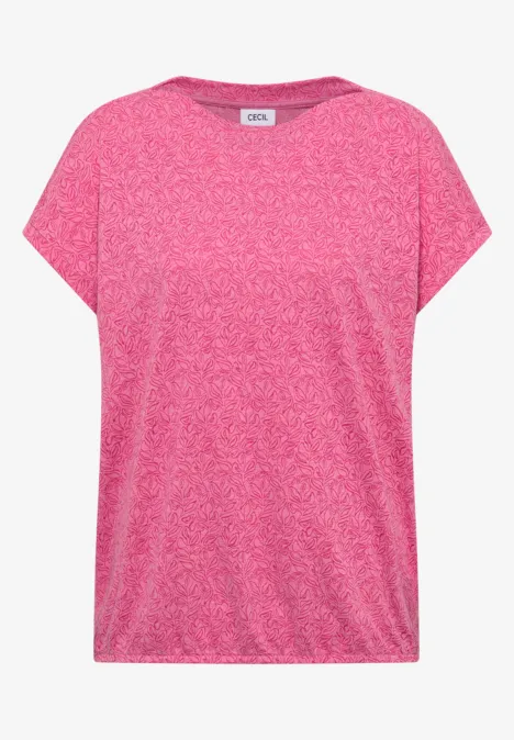 Shirt in burnout look met boothals beetroot pink melange