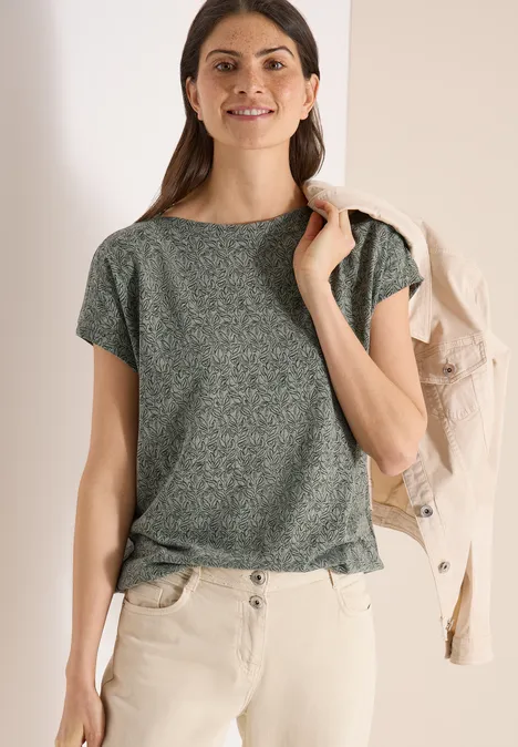 T-shirt au look dévoré avec boatneck khaki melange