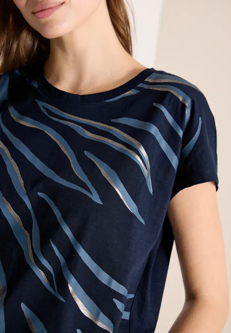 Shirt met ronde hals en frontprint universal blue