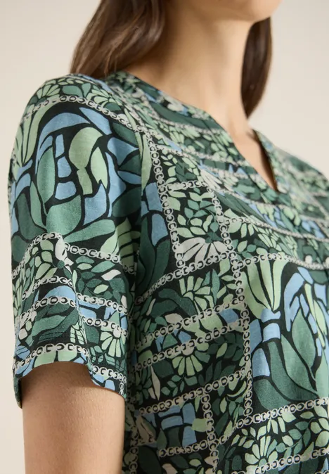 T-shirt à manches courtes avec split neck et imprimé raw khaki